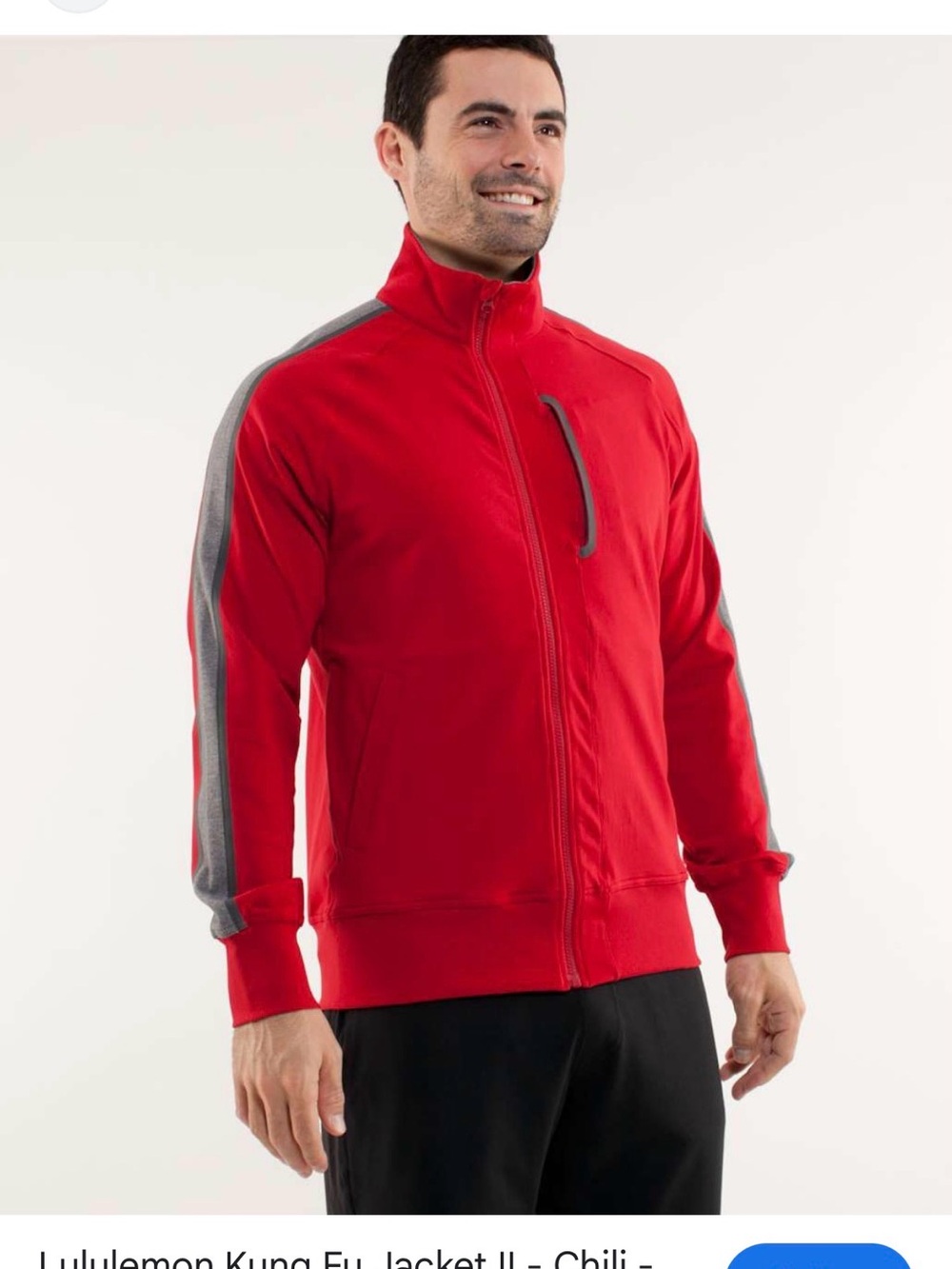 Lululemon Kung Fu II Chili Red Men's Track Jacket with Grey Herringbone Stripe